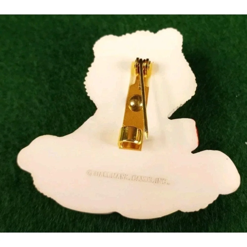 Hallmark 1990s White Tiger Valentine's Day Pin Plastic Lapel Hearts Bow‎